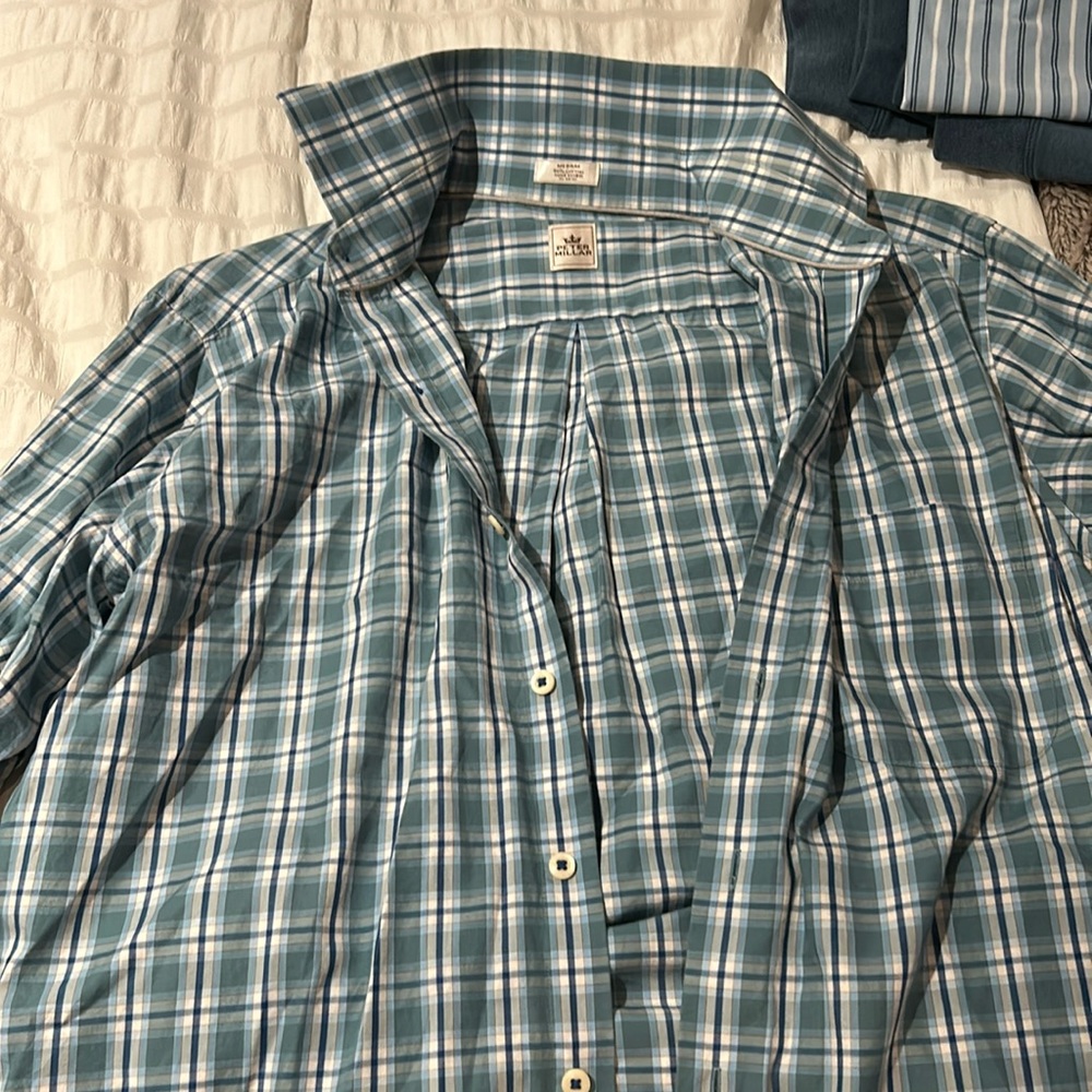 Green and blue plaid Peter millar button up size large